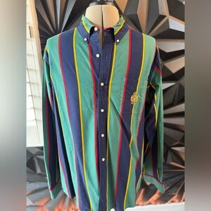 Polo by Ralph Lauren Men's Green and Navy Striped Shirt